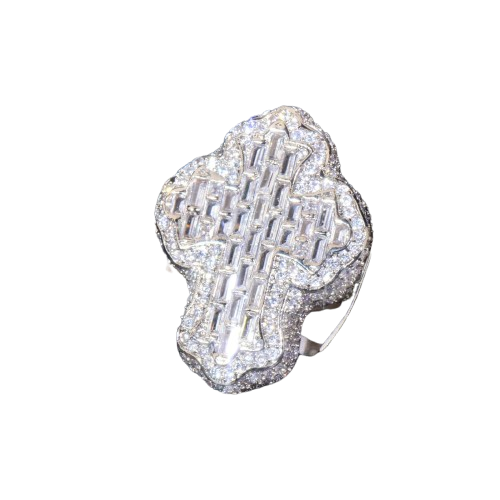 Iced Out Baguette Cross Ring