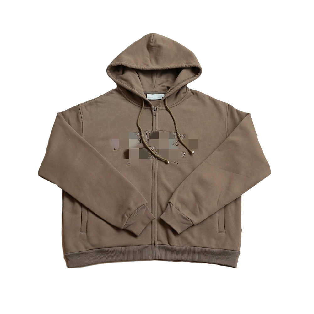Deputy Dept. Embroidered Rivet Hooded Zipper Sweatshirt / Coffee