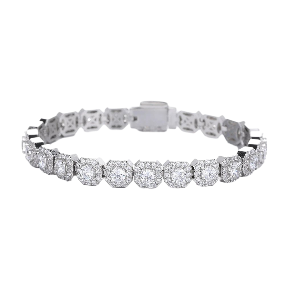 Square Halo Paved Diamond Tennis Bracelet