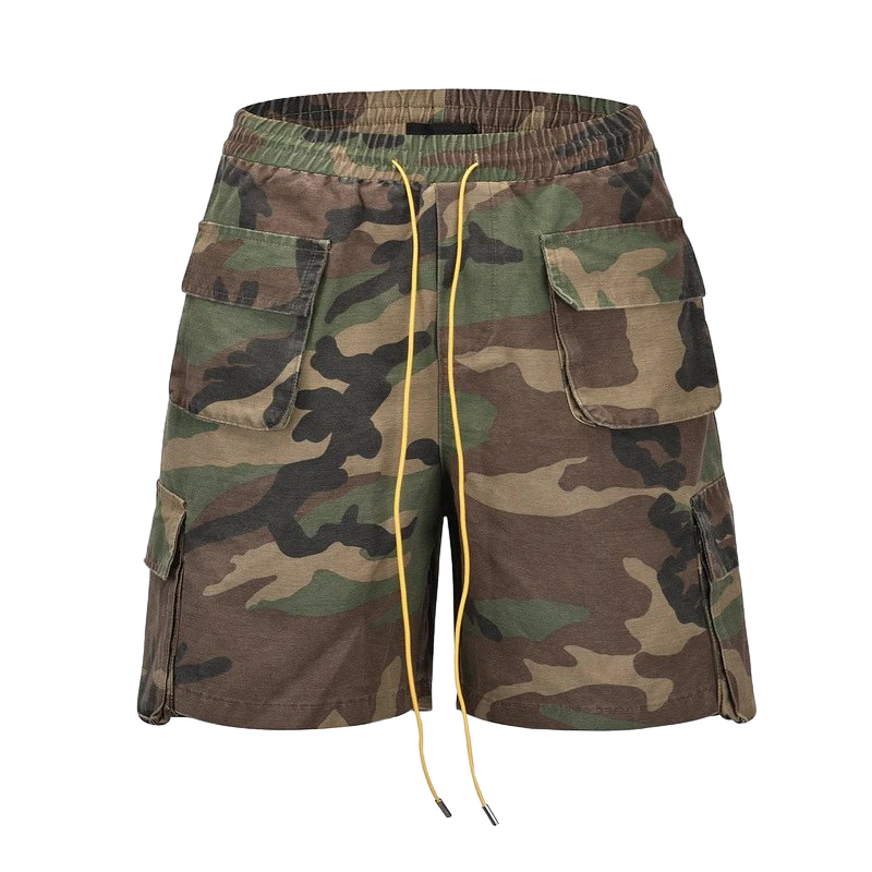 Camo Drawstring Multi Pocket Cargo Shorts