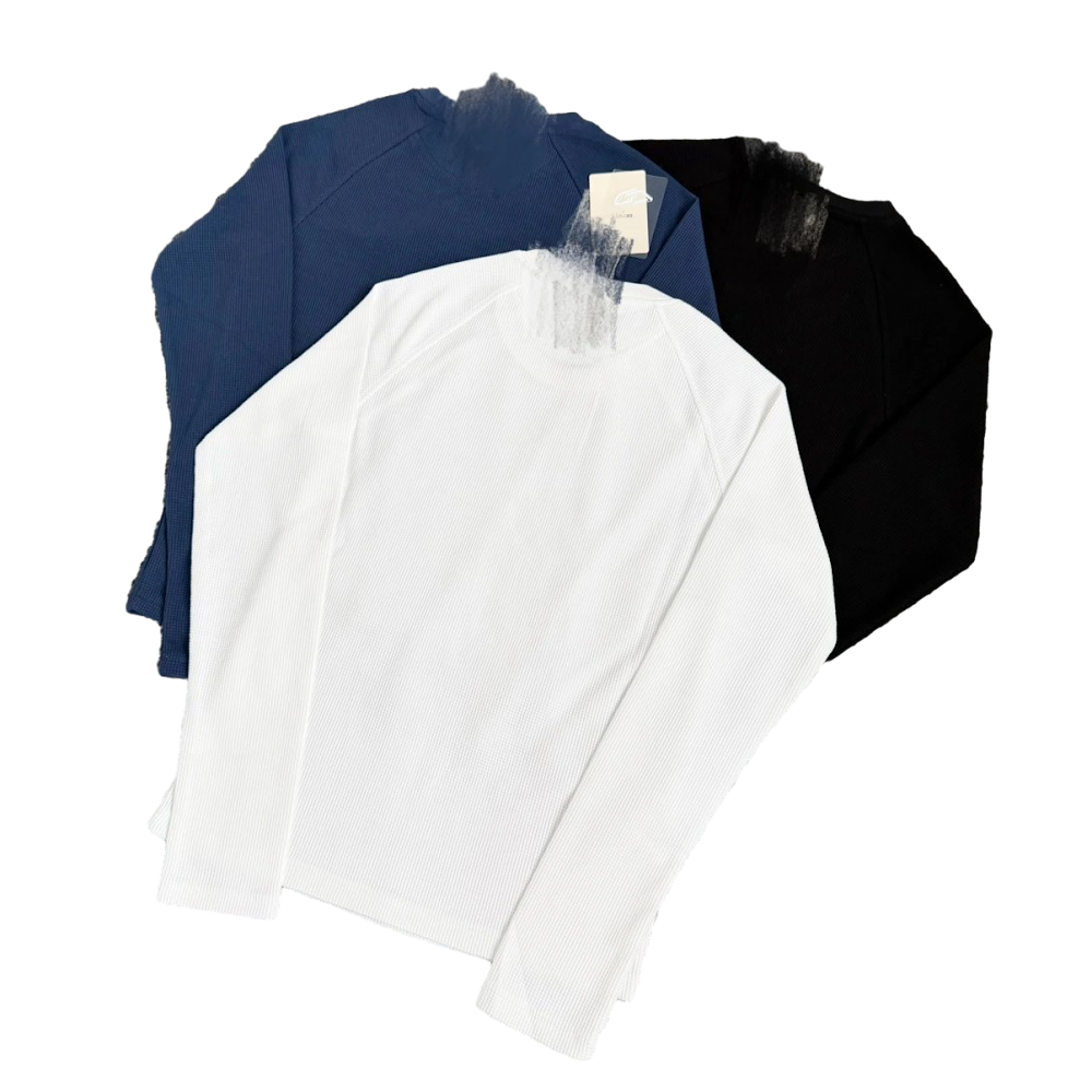 Deputy Dept. Basics Waffle Long-Sleeve Shirt / White / Black / Blue